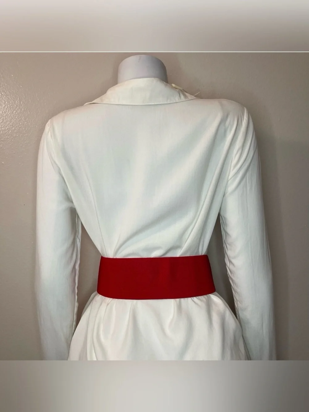 Red PU leather square  buckle with rhinestones details elastic waistband belt